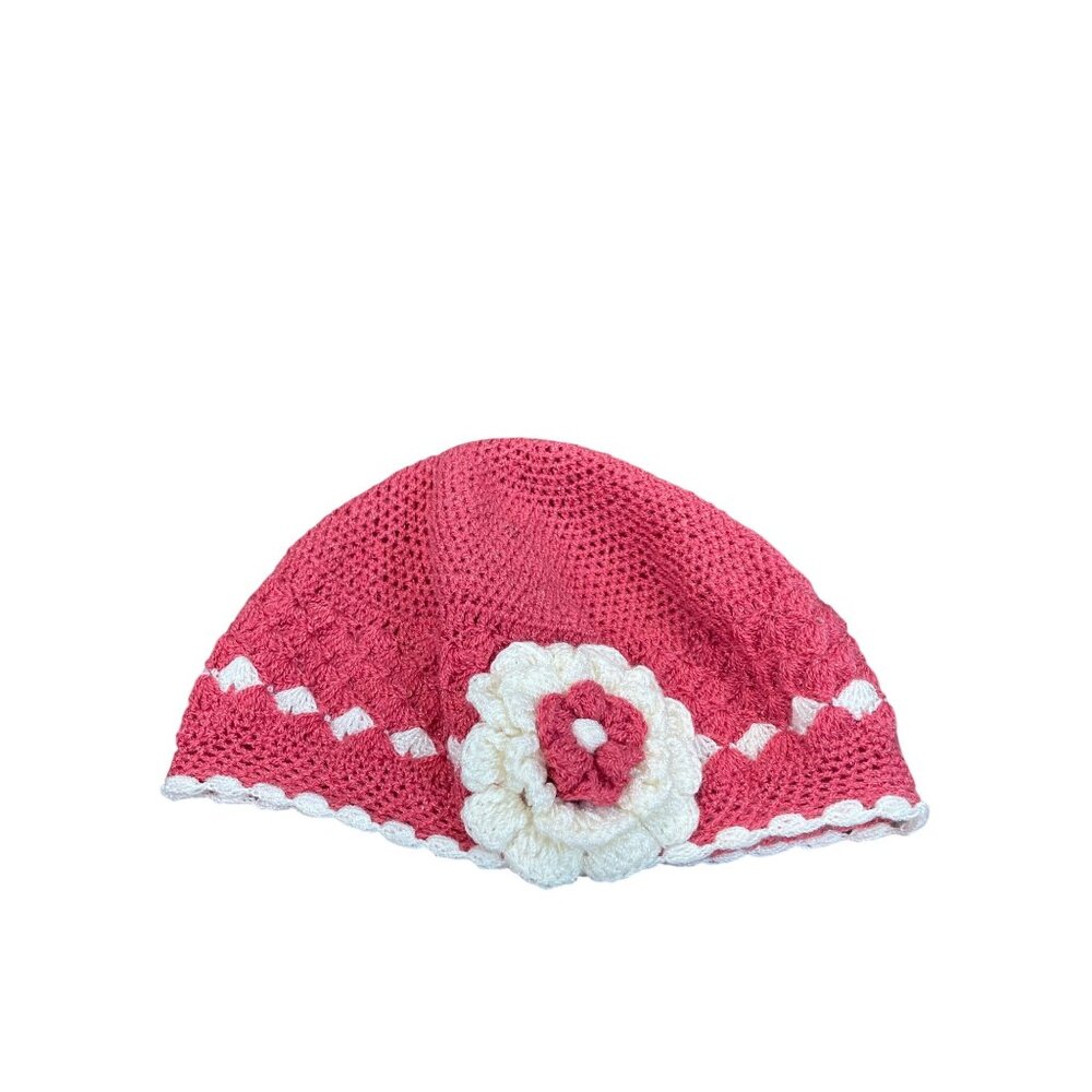 Handmade Floral Detailed Coral Beige Crochet Womens Beanie Hat Cap SKU 9575